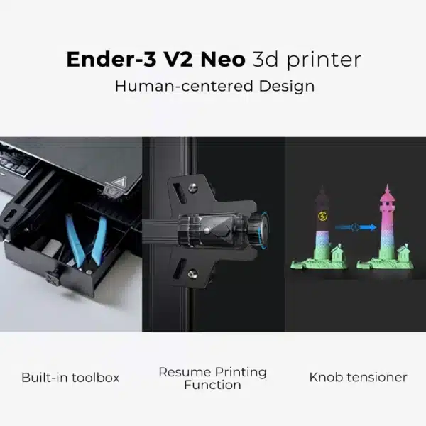 L'imprimante 3D Ender 3 V2 Neo est une version améliorée de la classique Ender-3, intégrant de nombreuses mises à jour pour offrir une meilleure qualité d'impression et une expérience utilisateur optimisée.